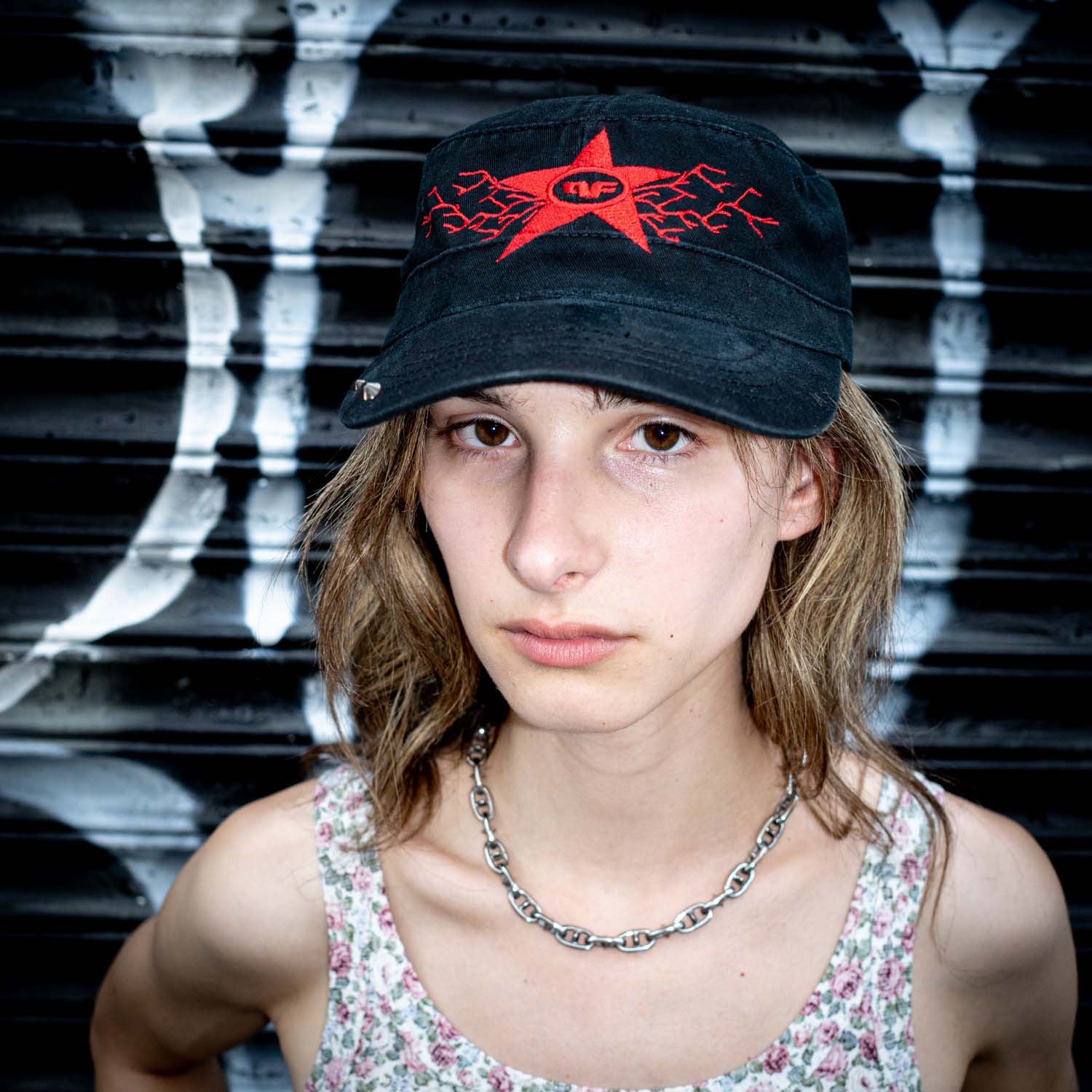 Comrade Hat - Black / Red Hat Personal Fears Personal Fears Comrade Hat - Black / Red - Distressed with Studs