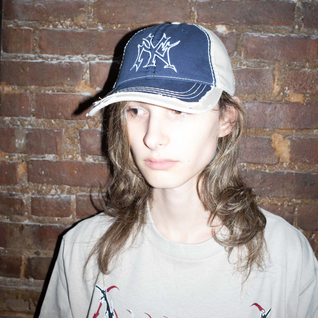 Tribal New York Shop Hat - Navy / Tan Hat Personal Fears Personal Fears Tribal New York Shop Hat - Charcoal / White - Distressed Hat