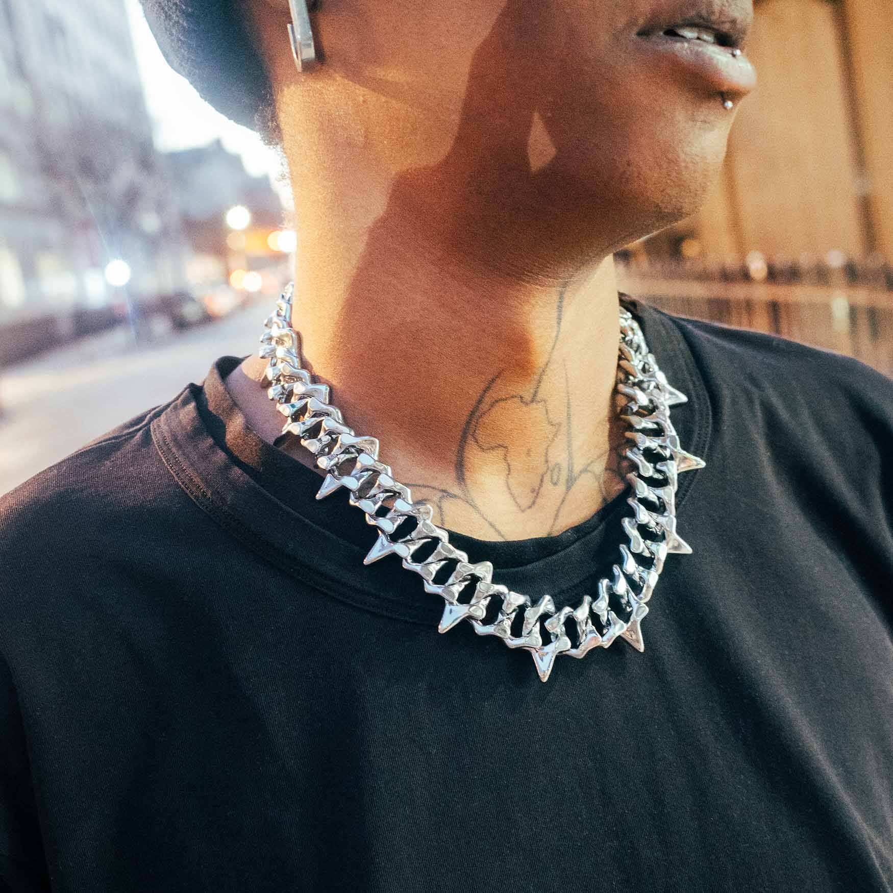 Hazard Link Chain Necklaces Personal Fears Personal Fears Hazard Link Chain | Spike Stainless Steel Statement Necklace