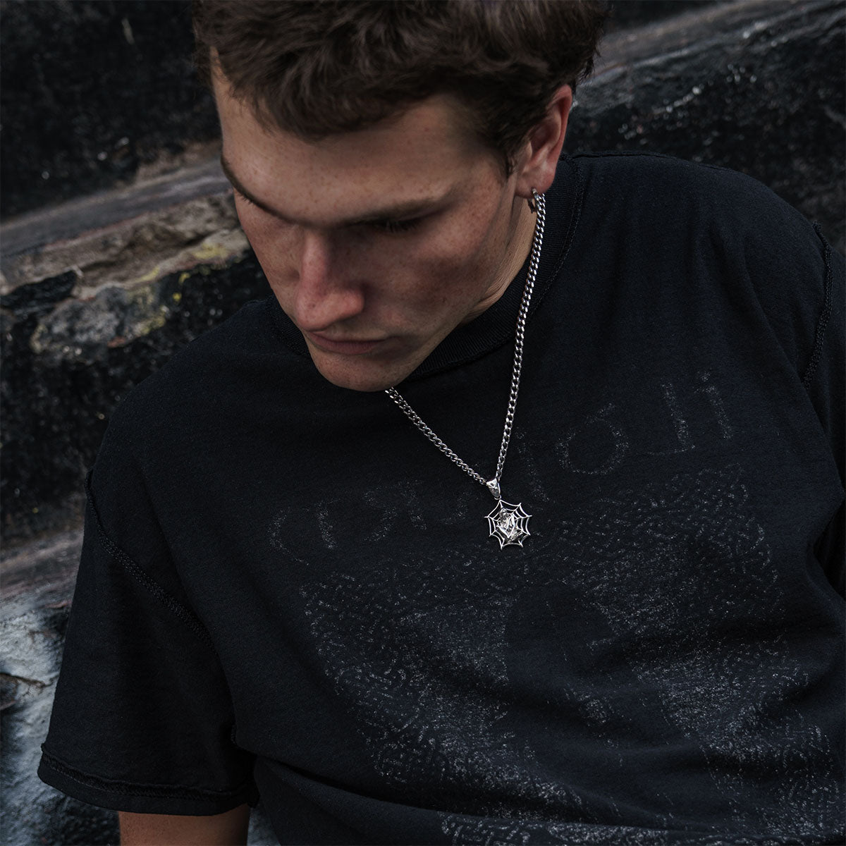 Web Girl Pendant Necklaces Personal Fears Personal Fears Web Girl Pendant - Stainless Steel Chain - Tattoo Jewelry