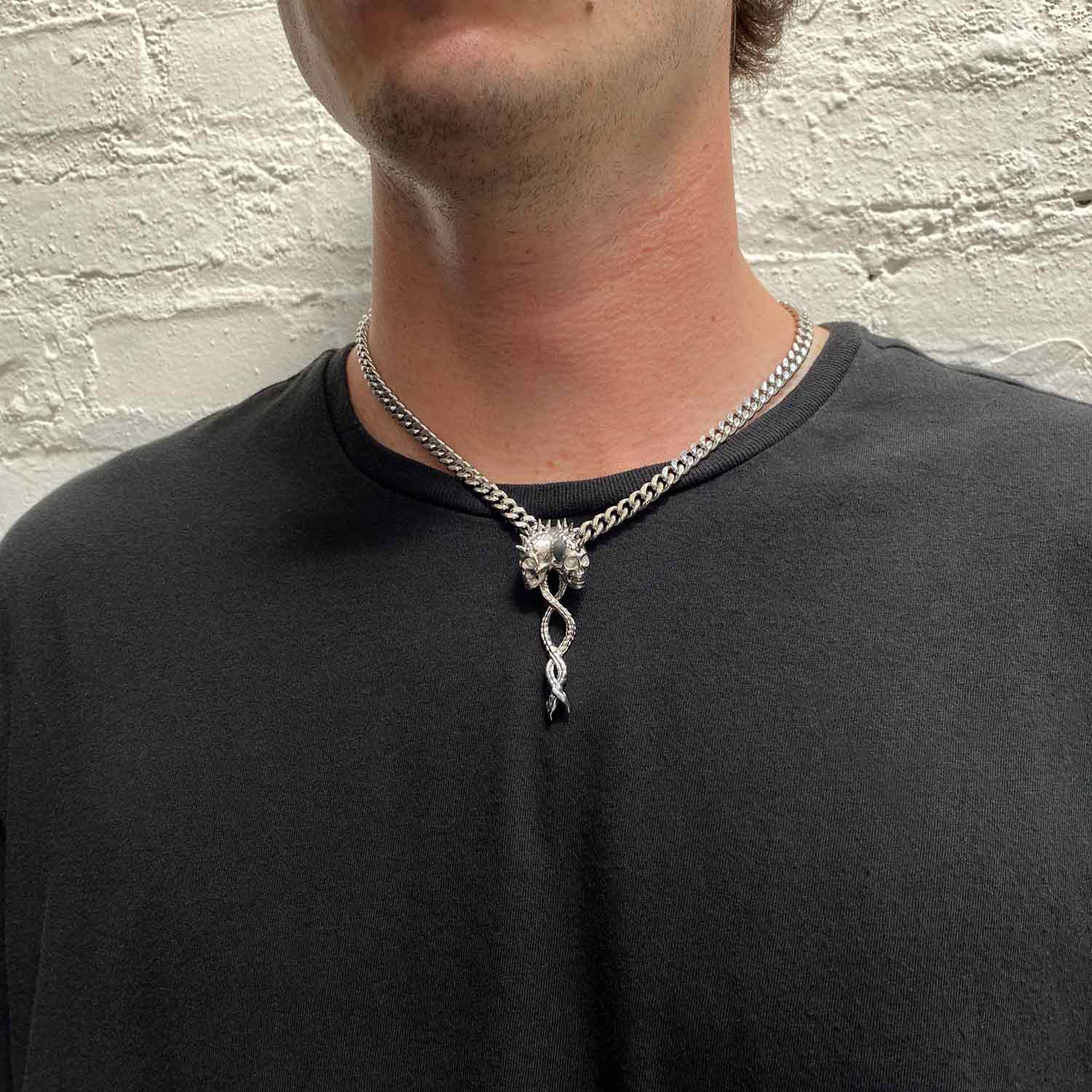 Dual Spines Pendant - Stainless Steel Necklaces Personal Fears Personal Fears Dual Spines Pendant | Skull Pendant | Goth Jewelry