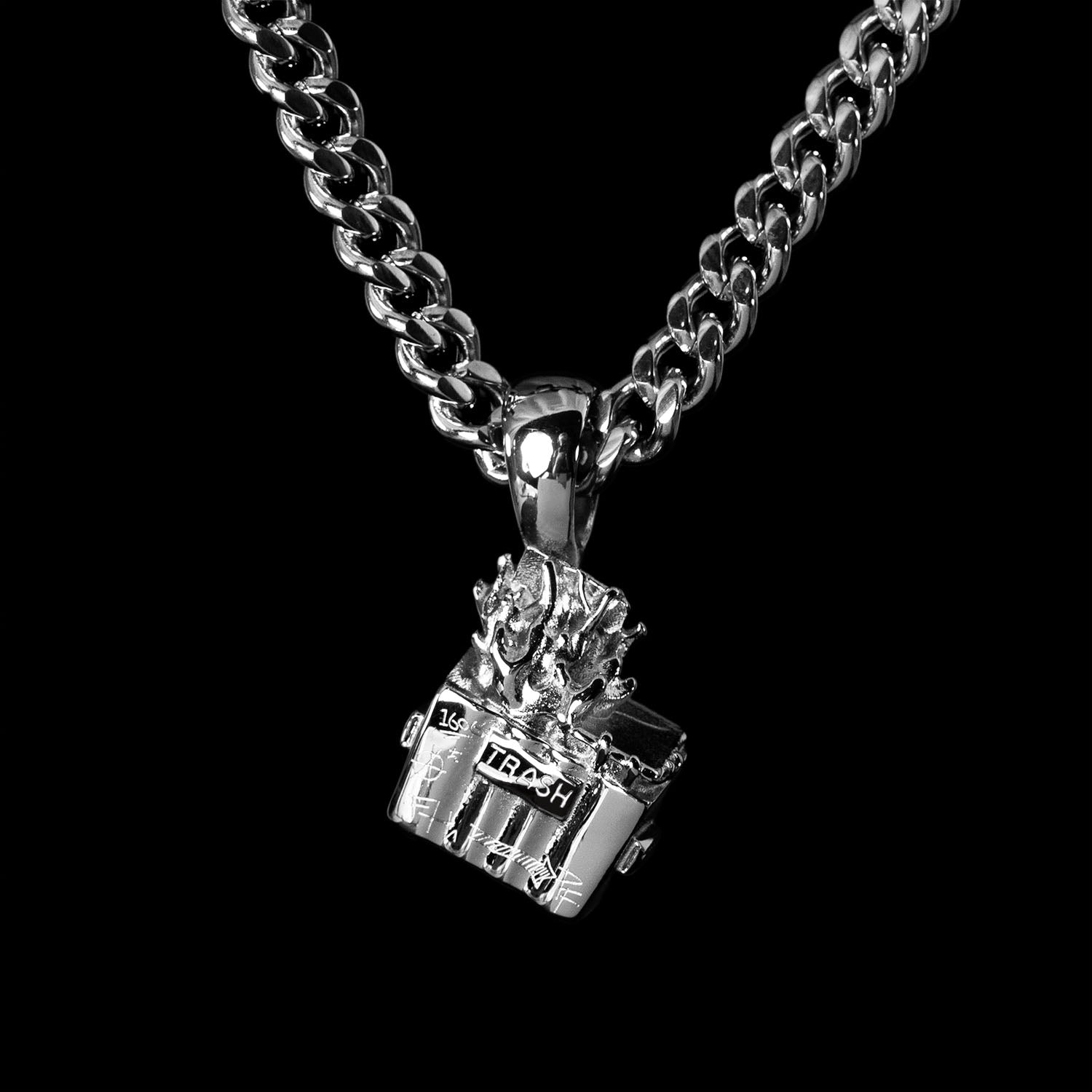 Dumpster Fire Pendant - Stainless Steel Necklaces Personal Fears Personal Fears Dumpster Fire Pendant | Graffiti Jewelry | Silver Pendant