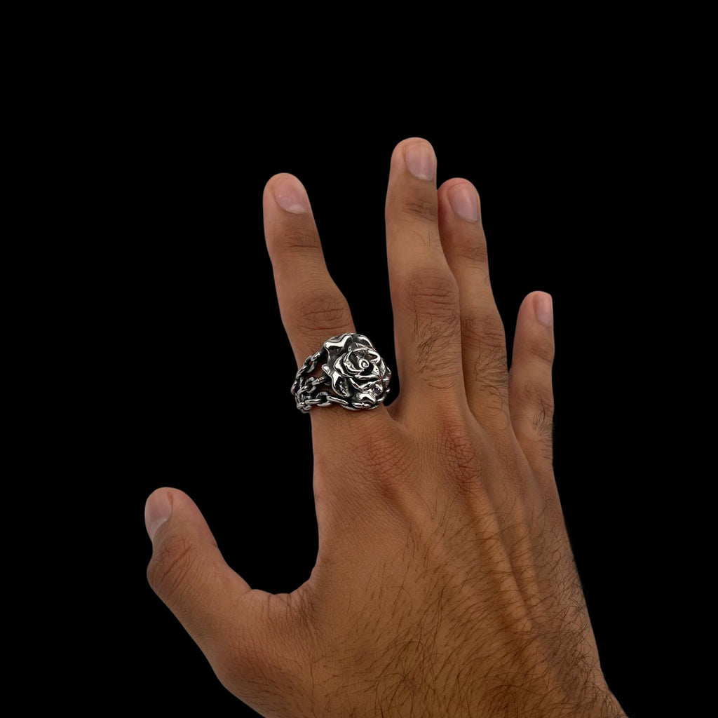 Rose in Chains Ring - Stainless Steel Rings Personal Fears Personal Fears Rose in Chains Ring | Stainless Steel Flower | Gothic Jewelry