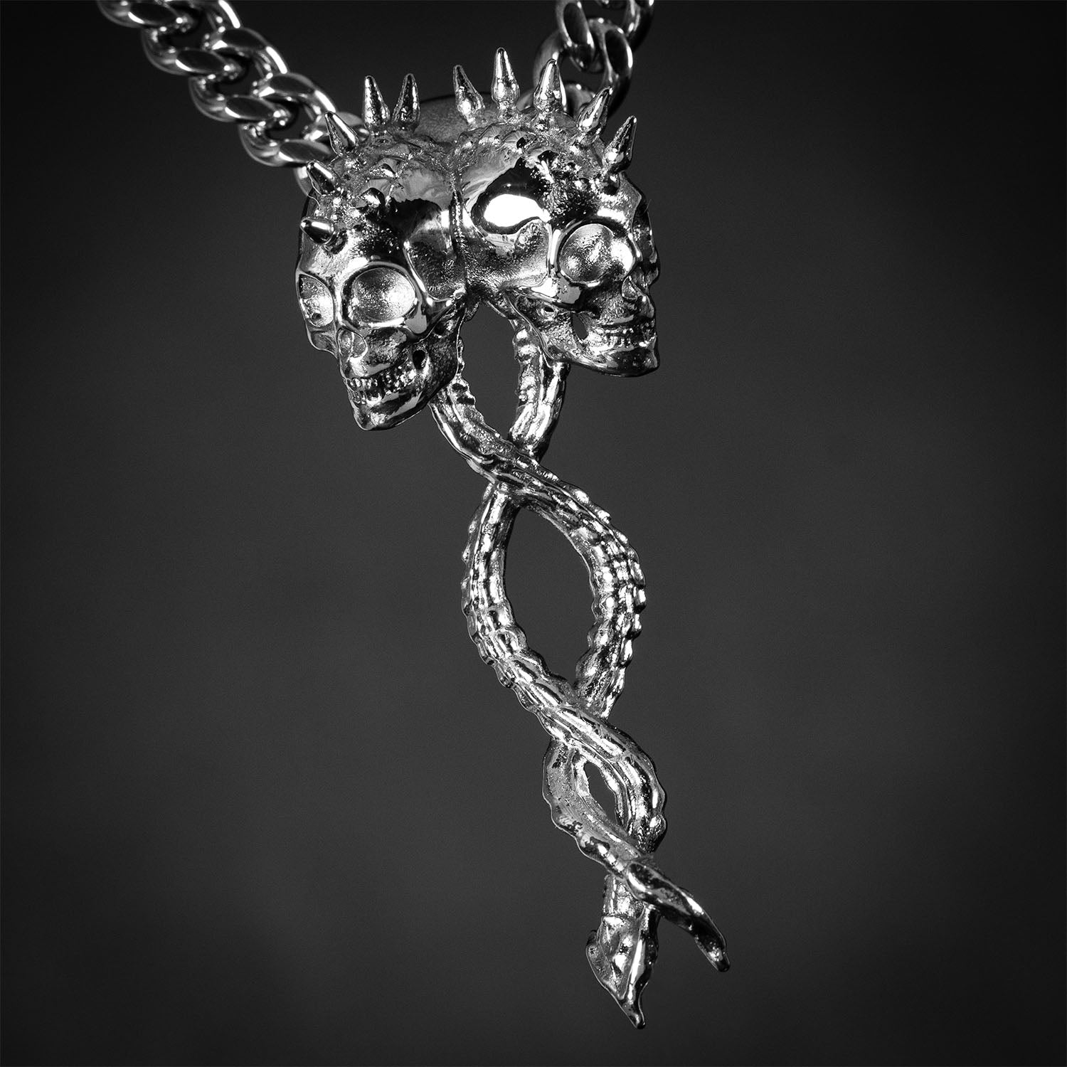 Dual Spines Pendant - Stainless Steel Necklaces Personal Fears Personal Fears Dual Spines Pendant | Skull Pendant | Goth Jewelry