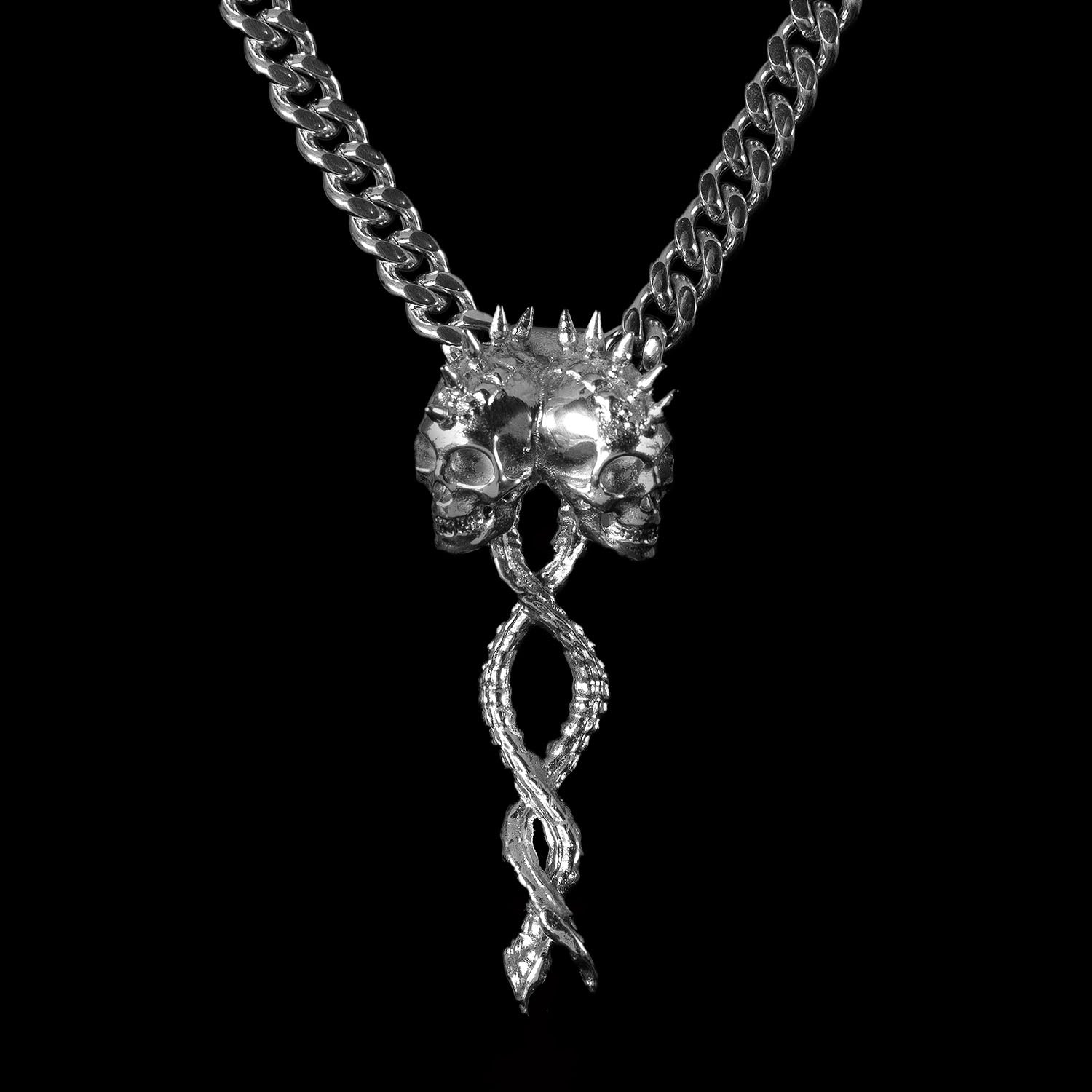 Dual Spines Pendant - Stainless Steel Necklaces Personal Fears Personal Fears Dual Spines Pendant | Skull Pendant | Goth Jewelry